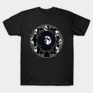 Moon phases black celestial night sky T-Shirt